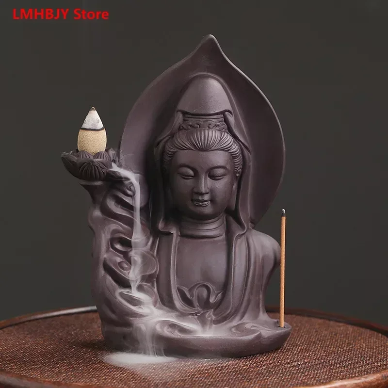 

Purple Sand Tower Incense Reflux Incense Burner Ornaments Creative Lotus Leaf Guanyin Reflux Incense Burner Home Decoration