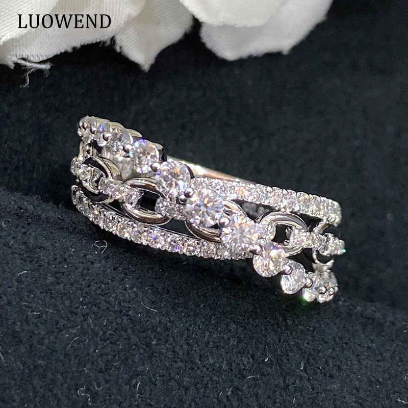 LUOWEND 18K кольца из белого золота роскошные натуральные бриллианты 0.93 карат, кольцо Обручальные кольца для женщин обручальные драгоценности на заказ