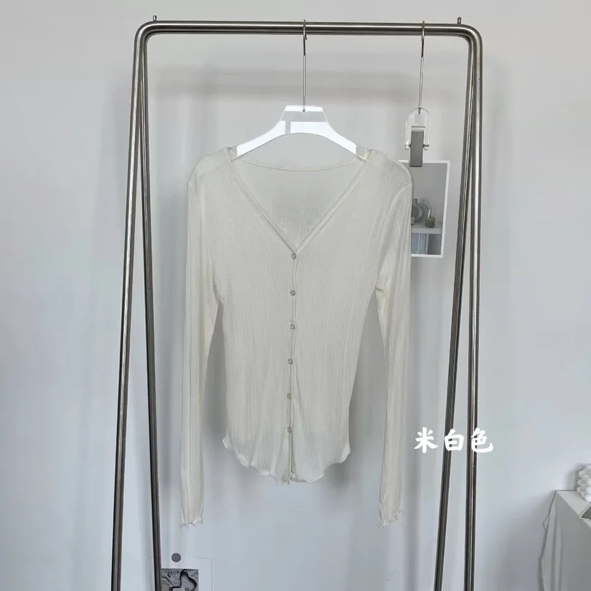 

Мягкий восковой солнцезащитный Кардиган Pure desire с V-образным вырезом, однобортное нижнее пальто, тонкое пальто, темпераментная приталенная рубашка с кондиционированием воздуха