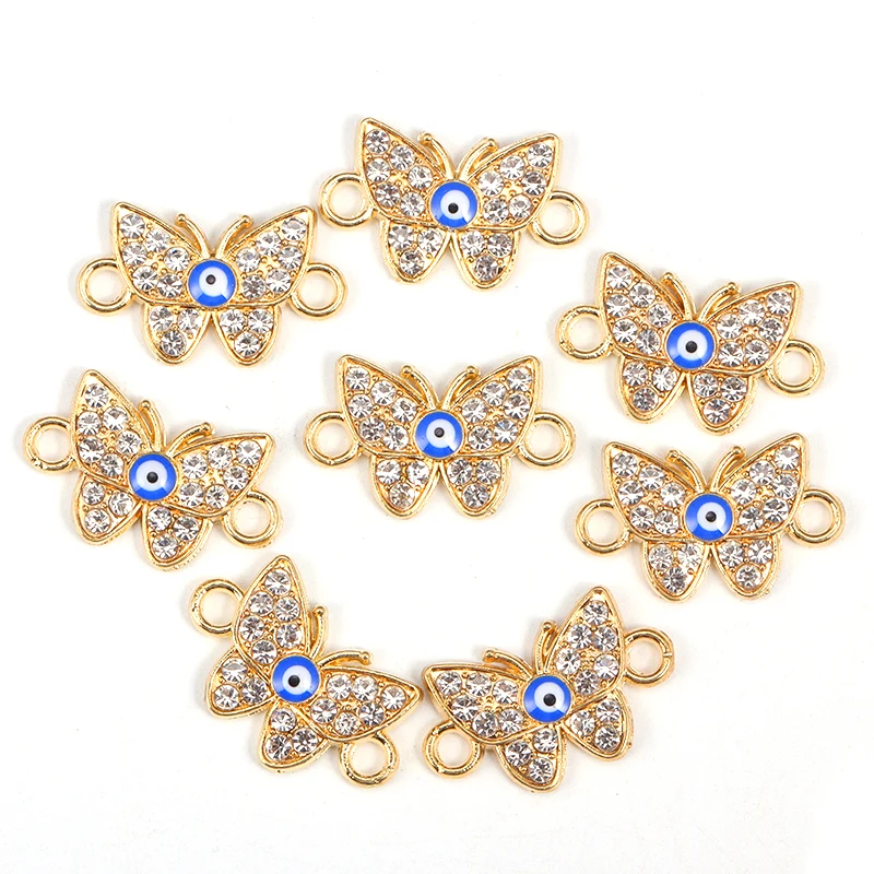 15Pcs 13*21MM Delicate Shiny Rhinestone With Evil Eye Charms Connectors For Women Jewelry Earrings Necklace Making Accessories