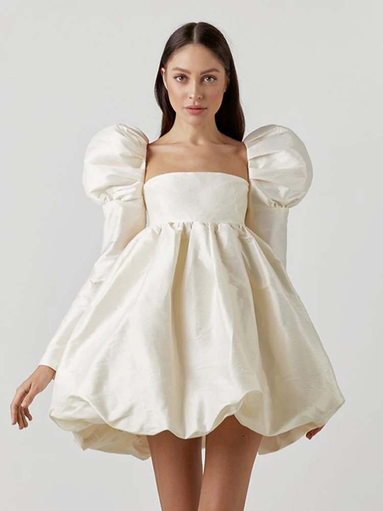 

Jastie 2023 весеннее летнее французское атласное платье принцессы с пышными рукавами, женское элегантное платье с длинным рукавом и квадратным вырезом на спине для женщин