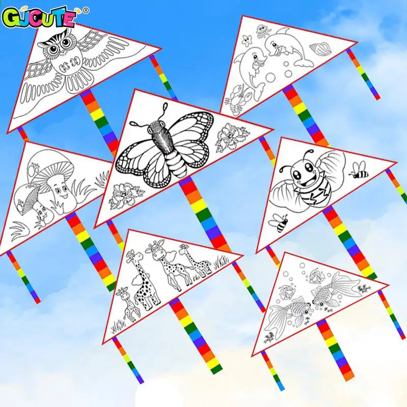 

1set Children Education Painting Kite DIY Blank Kite Flying Foldable Outdoor Beach Kite Easy To Fly Kids Sports Funny Toys