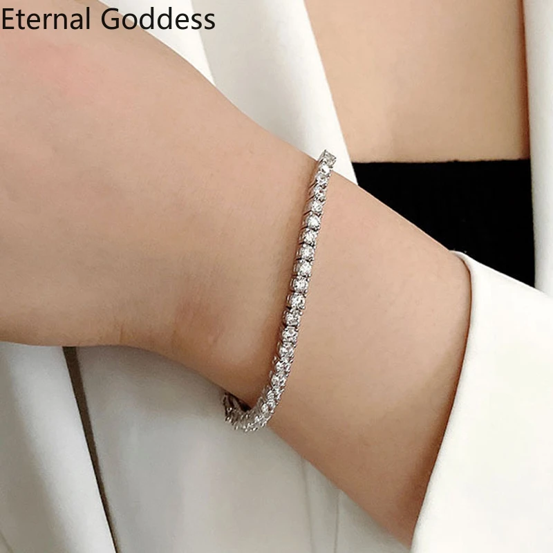 

Real 4mm Moissanite Sparkling Full Diamond GRA 925 Sterling Silver Wedding Engagement Party Jewelry Bracelets For Women