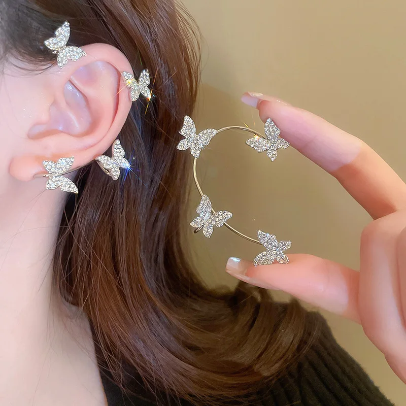 

Корейские клипсы для ушей с блестящим Цирконом в виде бабочки, без пирсинга для женщин, модные ювелирные изделия, подарки на день Святого Ва...