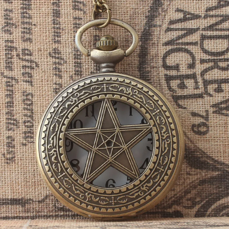 

Ретро кварцевые флип-часы для детей с вырезами Модные карманные часы с пентаграммой