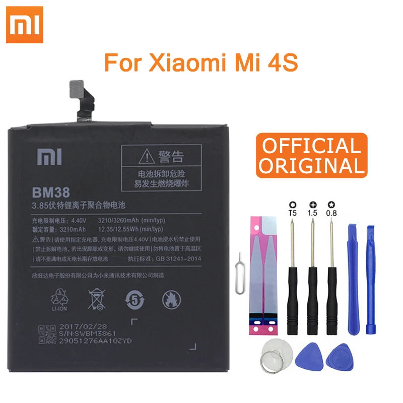 

Xiao Mi Original BM38 Battery Real For Xiaomi Mi 4S Redmi Phone battery High Capacity High Quality 3210 mAh with Free Tools
