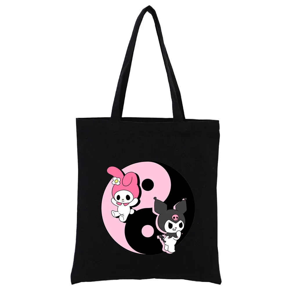 

Kuromi Tote Bag Shopping Bag Reuse Ladies Canvas Cartoon Shopper Shoulder Bags Black Printing Eco Bag 40cm Kawaii Holiday Gifts