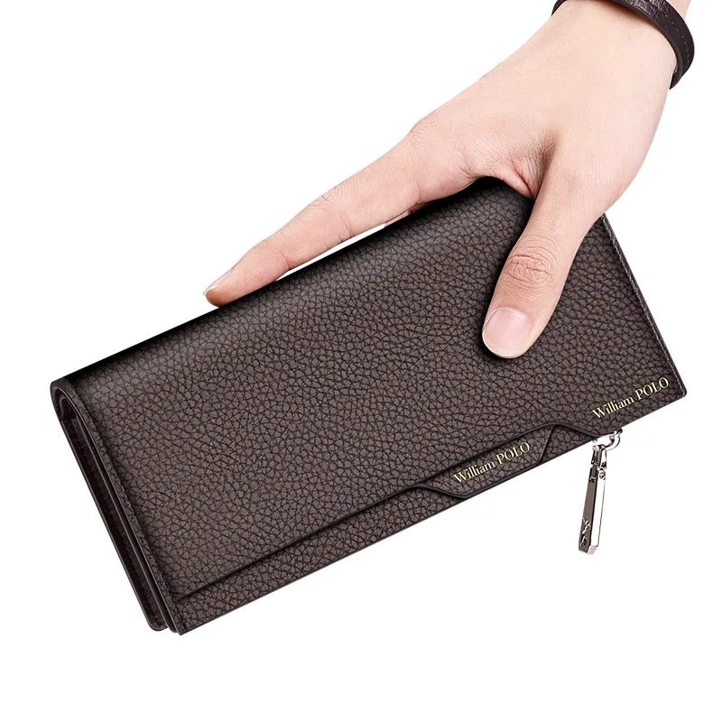 WilliamPOLO 2022 New Men Genuine Leather Wallets Credit Business Card Holders Fashion Mobile Phone Bag zipper Purse Handbag