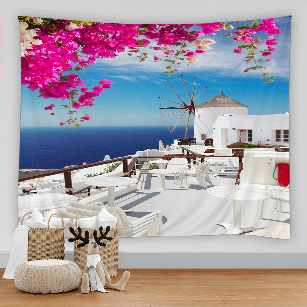 

3D Seaside Scenery Beach Flower Tapestry Home Living Room Bedroom Home Decor Wall Hanging Asthetic Room Tapestries Blanket