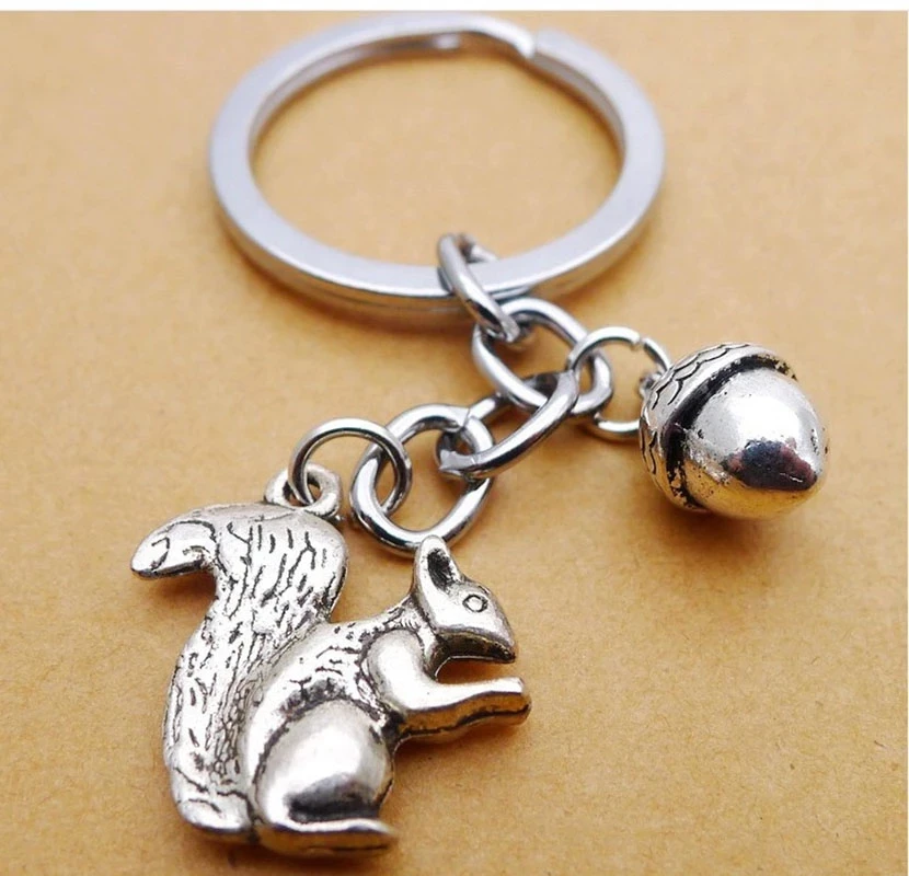 

Alloy Squirrel Fruit Fashion Keychain Ancient Silver Jewelry Car Waist Bag Gift Pendant