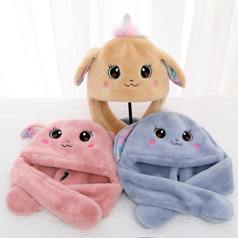 Плюшевая шапка с кроликом милая для прыжков подарок детей шапки девочек зимняя