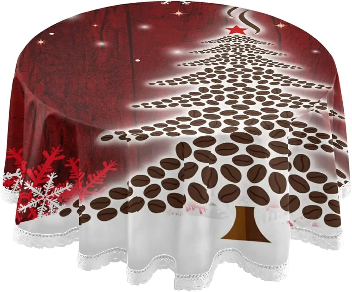 

Christmas Tree Red Table Cloth Snowflakes Round Table Cover Washable Polyester Tablecloth for Parties Holiday Dinner Restaurant