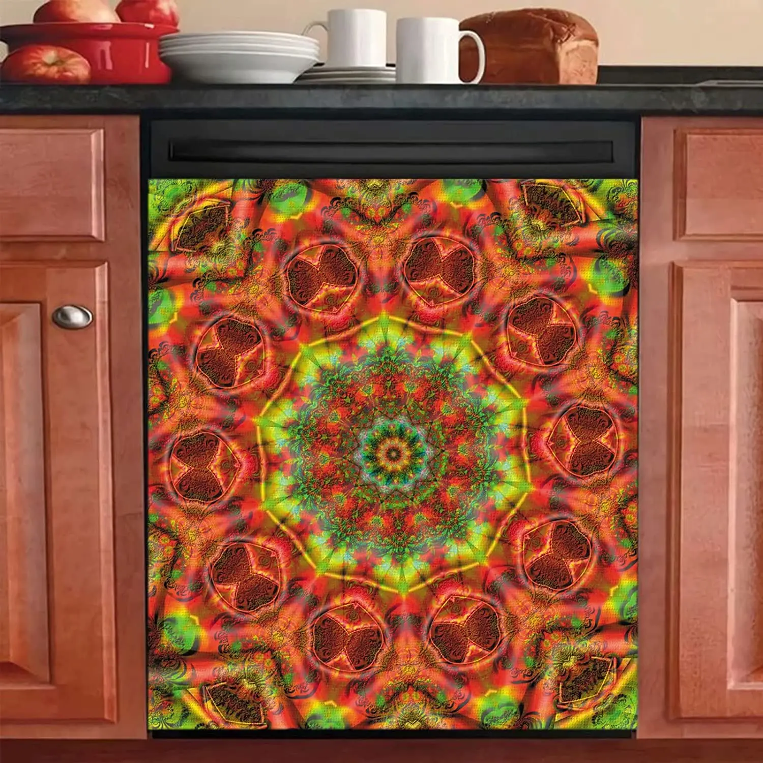 

Classical Bohemian Mandale Magnetic Sticker, Red Floral Daturae Refrigerator Decal Panels, Mamdragora Dish Magnet Washer Cover 2