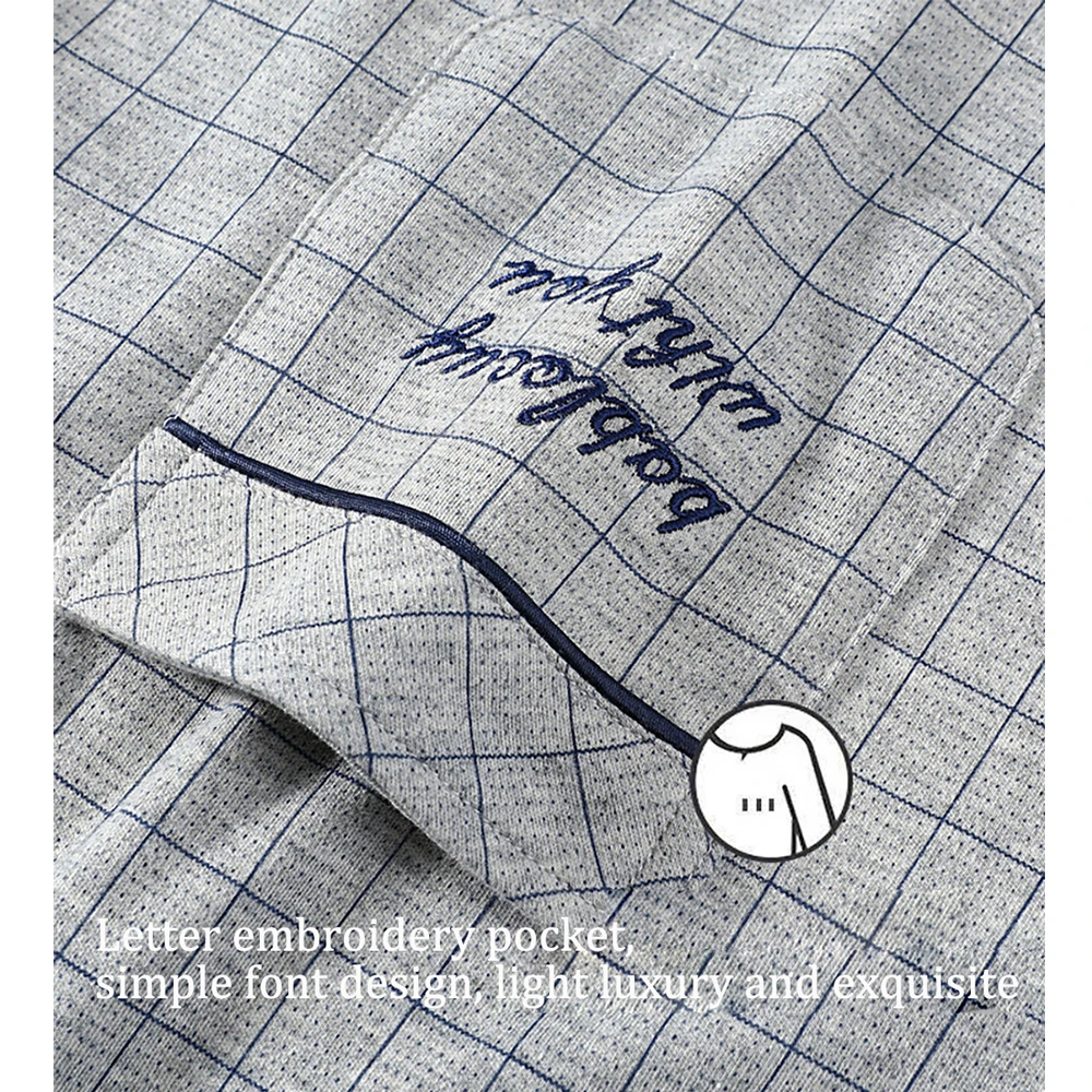 100% Cotton 4XL Men Pajama Sets Trendyol Plaid Simple Letter Embroidery Loose Sleep Tops Widen Elastic Waist Pijama Male Pajamas