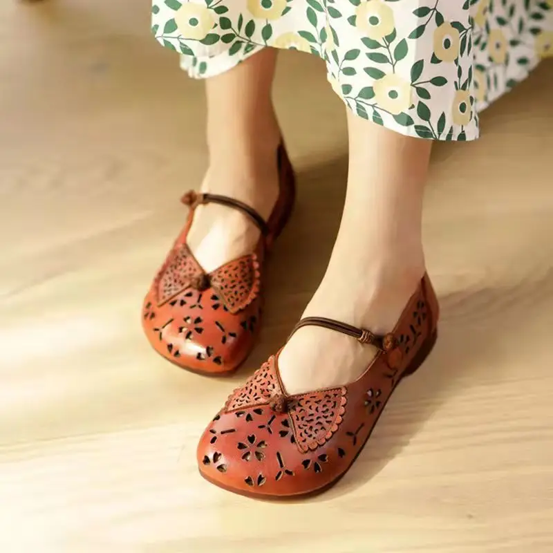 

2023 Elegant Woman Flat Ballet Shoes Ladies Hollow Out Summer Flats Women's Mary Jane Shoes Vintage Loafers Cut Out Moccasins