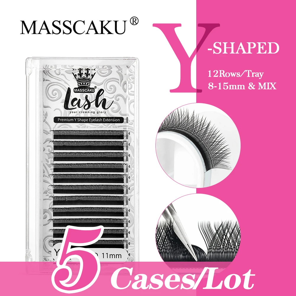 

MASSCAKU 5cases/lot YY Shape Hand Woven Individual Lash 0.05 0.07mm Premium Mink Soft Light Natural Eyelashes Extension Makeup