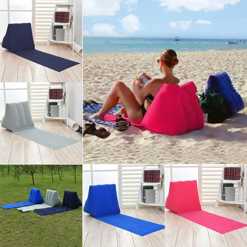

Foldable Soft Inflatable Beach Mat Festival Camping Leisure Lounger Air Bed Travel Mattress Back Pillow Cushion Chair Seat
