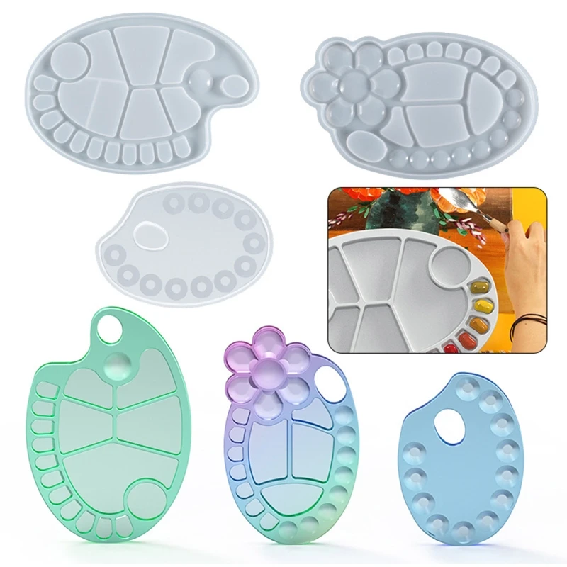 

R3MC художественная палитра краски, форма для смолы, силиконовая форма, палитра, эпоксидная форма ручной работы, овальная антипригарная масля...