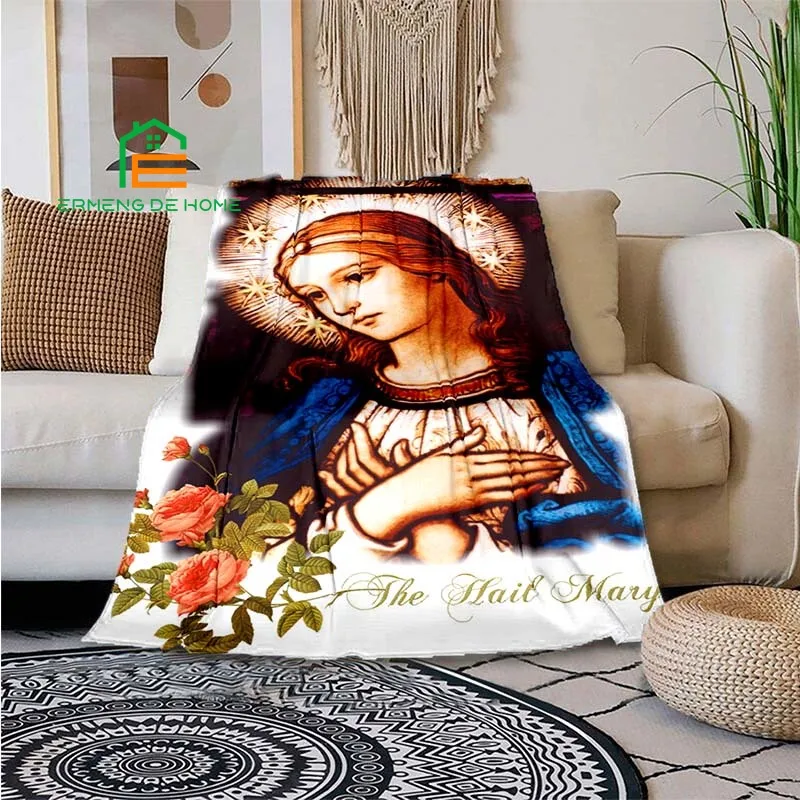 

Virgin Mary Flannel Blanket Fluffy Lightweight Throw Blanket Comforter Soft Warm Cozy Throw for Bedding Decor Bedroom