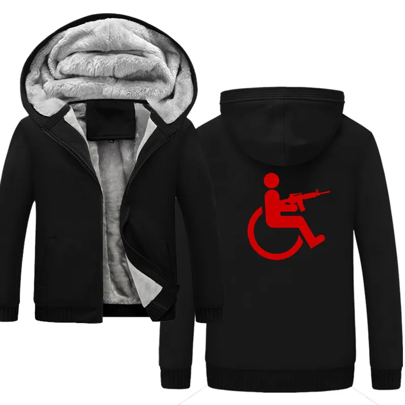 Handicapped Wheelchair Gun men sweatshirts autumn winter fleece print fashion casual men's sportswear hoody harajuku hoodies