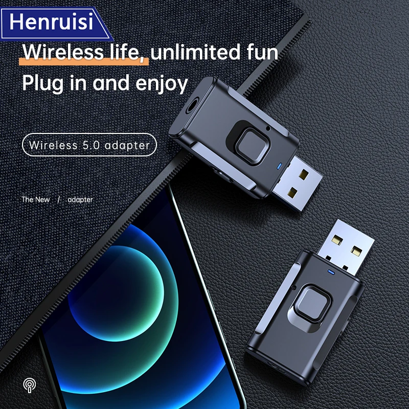 

Bluetooth 5.0 Adapter Wireless Audio Transmitter Receiver Stereo 3.5mm Jack AUX For TV PC Headphones Home Stereo Car