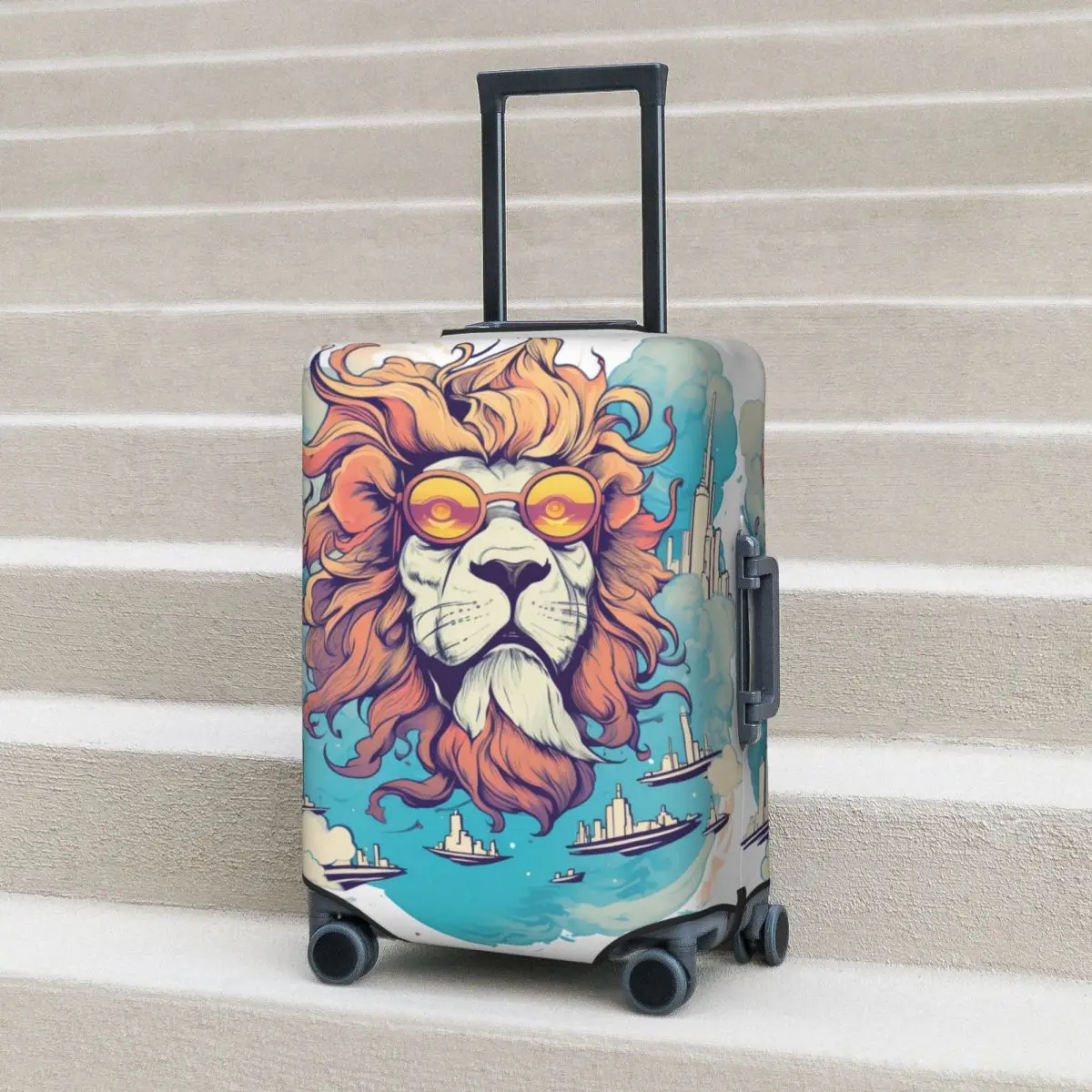

Lion Suitcase Cover Animal With Glasses Sky Travel Flight Practical Luggage Accesories Protection