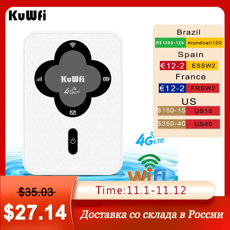 

Новый маршрутизатор KuWFi 4G LTE, 150 Мбит/с, карманная Мобильная точка доступа Wi-Fi, беспроводной автомобильный Wi-Fi роутер с разблокировкой Sim-карты...