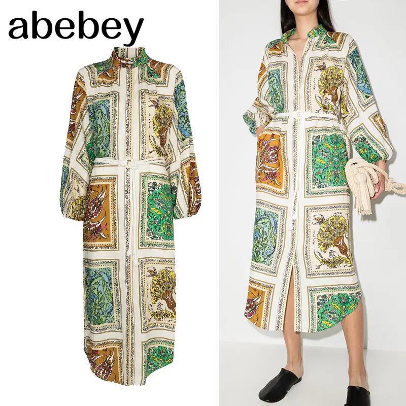 

Женское винтажное однобортное платье средней длины, повседневное Свободное длинное платье с поясом в стиле бохо, рубашка, платья, весна-лет...