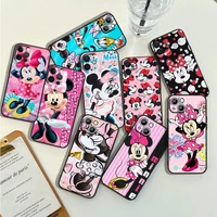 disney lovely minnie phone case for apple iphone 14 13 12 11 pro max mini xs max x xr 7 8 plus 5s silicone black shell