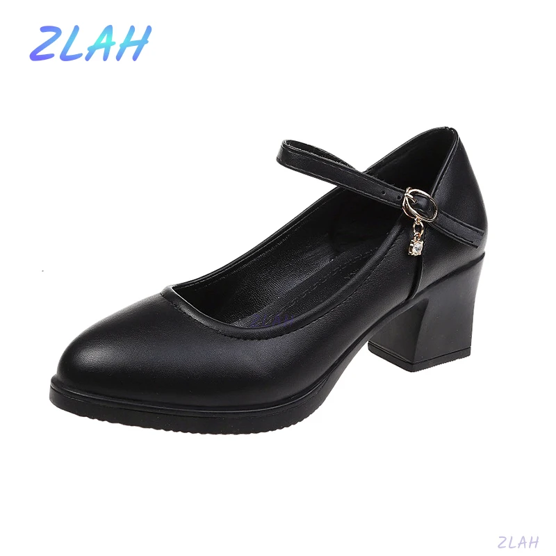 

New Women's High Heels Zlah Women's Crystal Buckle Square Heel Office Work Shoes Women's Casual High Heels Size 35-40