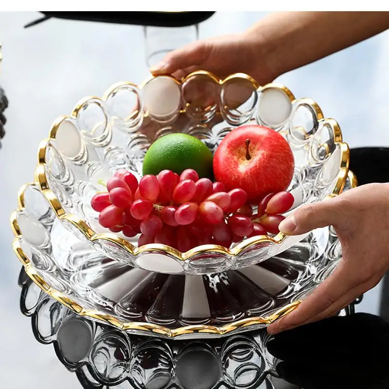 

Crystal Glass Fruit Plate Nordic Light Luxury High-end Creative Modern Living Room Coffee Table Home Snacks Large Fruit Plate