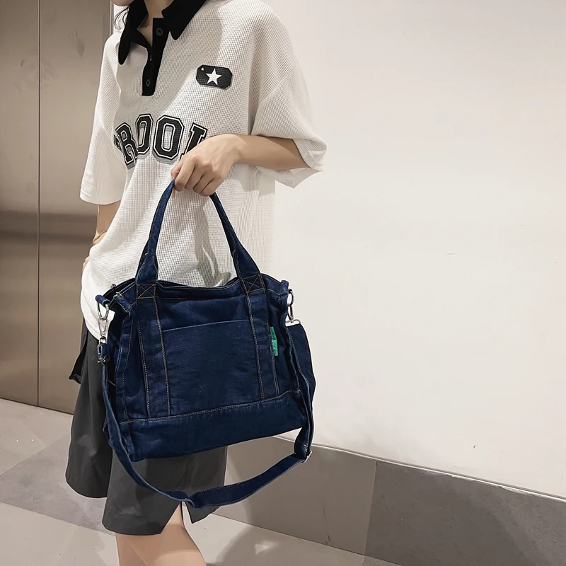 dżinsowych torebek dla kobiet Design Torba na ramię z zamkiem błyskawicznym Jeans Shoppers Bag Canvas Messenger Y2K Satchel Eco Korean Handbags