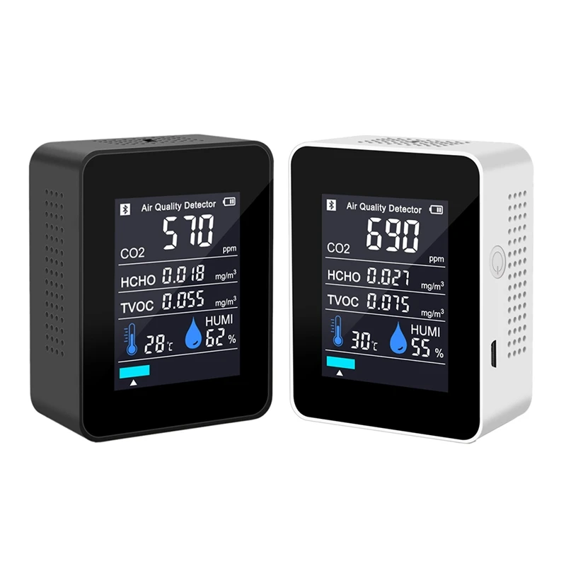 

5 In 1 CO2 Meter Temperature Humidity Sensor Air Quality Monitor Carbon Dioxide TVOC Formaldehyde HCHO Detector