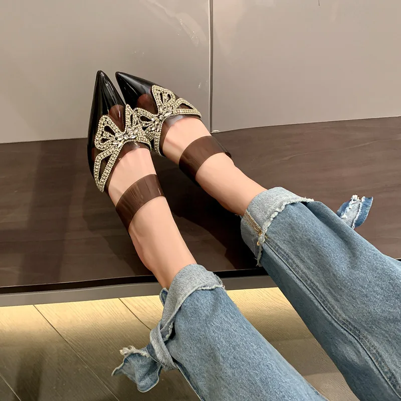 Autuspin Sexy Women Pumps Fashion Crystal Butterfly Thin High Heels Spring Summer Ladies Party Wedding Shoes Pointed Toe Sandals
