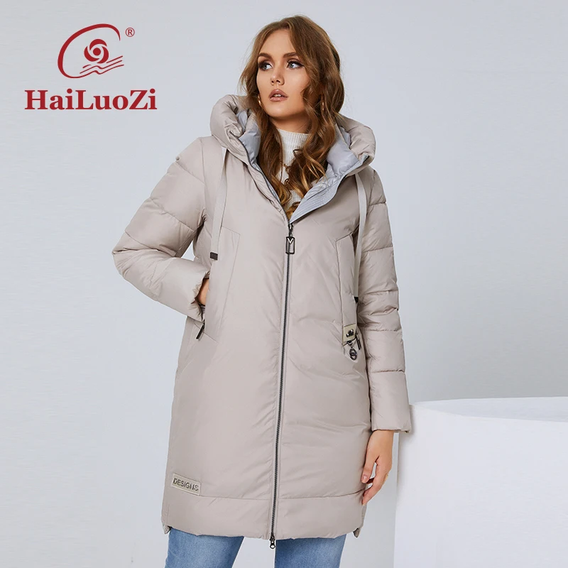HaiLuoZi 2022 New Women's Jacket Plus Size Fashion Mid-length Women Coat Thick Hood Classic Casual Winter Zipper Parkas 6017