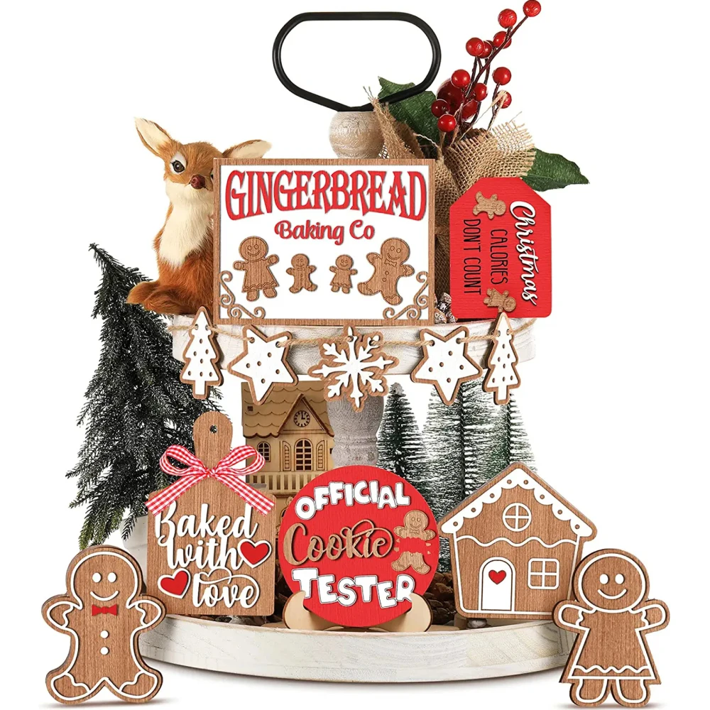 

Tabletop Happy Christmas Tree Wood Sign Decorations Decorative Wooden Creative Housewarming Gifts Xmas Tiered Tray