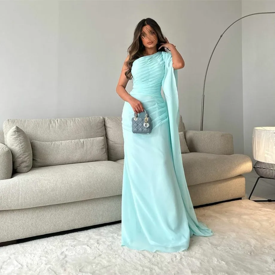 

Элегантные Мятные шифоновые длинные плиссированные вечерние платья BridalAffair, платье-футляр на одно плечо, платье в пол для выпускного вечера для женщин