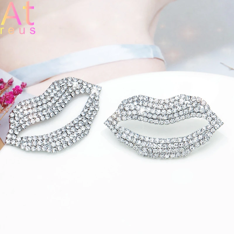 

Rhinestone Lips Style Earrings For Women Evening Party Fashion Jewelry Shiny Silver Plated Stud Earrings Y2K girl Jewelry