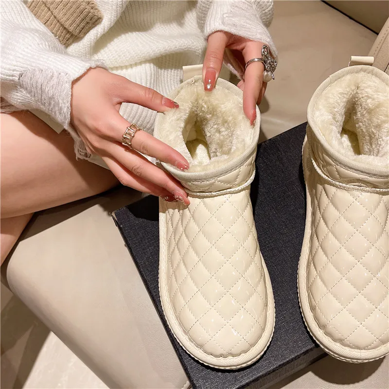 

Женские ботинки, австралийская плюшевая обувь, женские ботинки с круглым носком, на плоской подошве, роскошная дизайнерская зимняя обувь, зимняя обувь с мехом, 2022