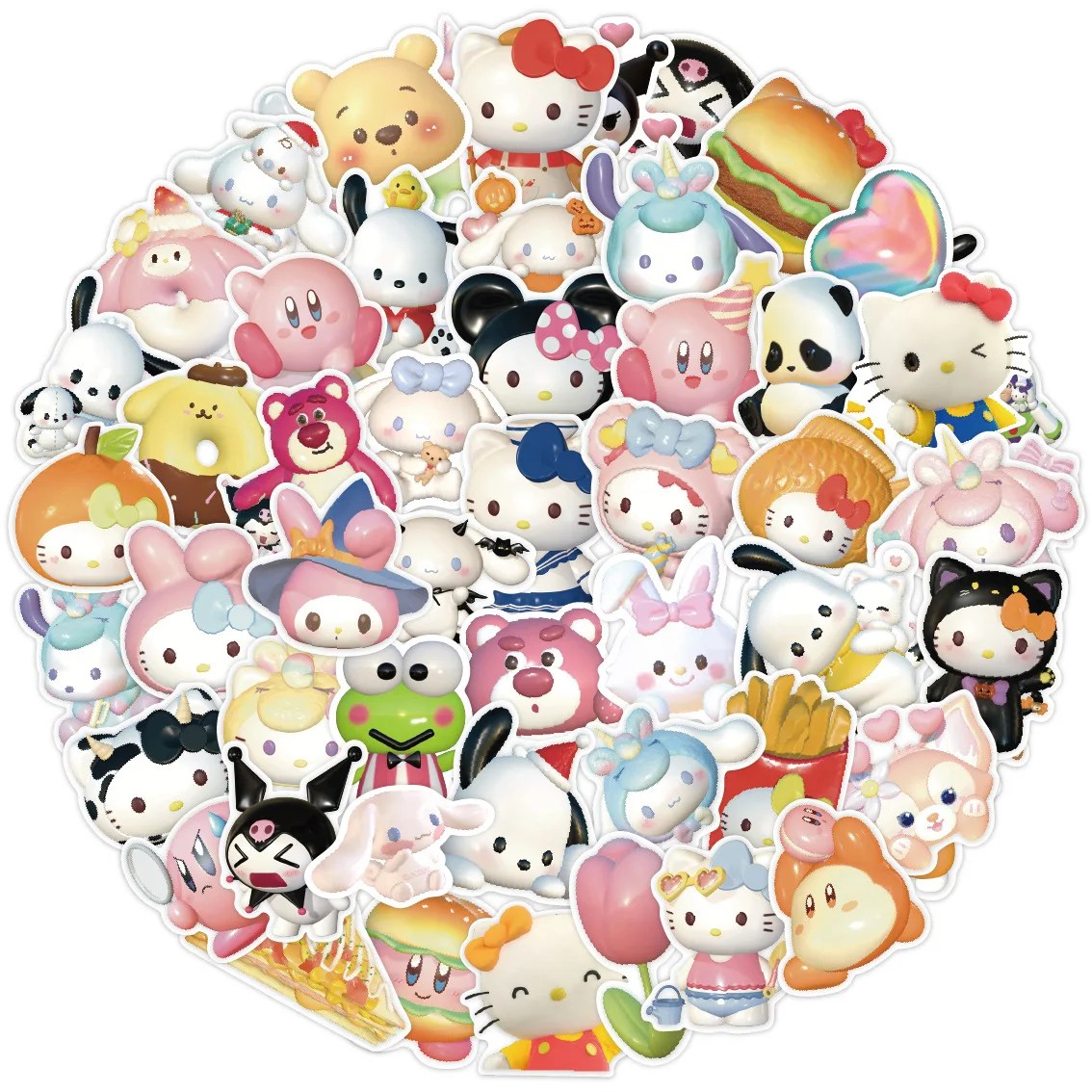 

60pcs 3D Sanrio Cartoon Image Sticker Cute Cinnamoroll Kuromi MyMelody BAD BADTZ-MARU Waterproof Pocket Sticker