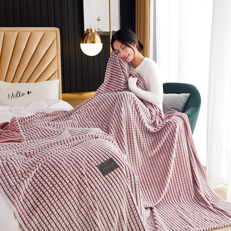 

Home Textile Milk Velvet Blanket Waffle Embossed Blanket Nordic Decorative Blankets for Sofa Bed Knit Plaids Blanket for Kids