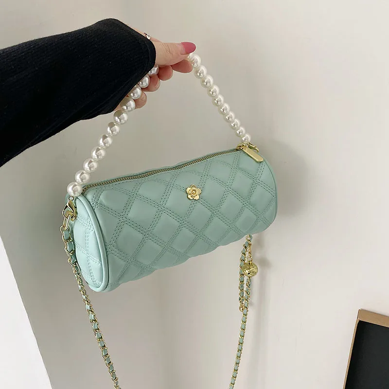 

Fashion PU Leather Shoulder Bag For Women 2022 New Spring Cross-body Bag with Pearl Chain