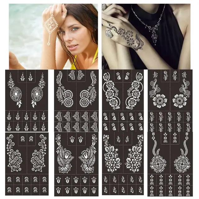 Airbrush Tattoo Sticker Stencil Indian Henna Pattern Beauty Waterproof Men Women Body Art Temporary Tattoo 1