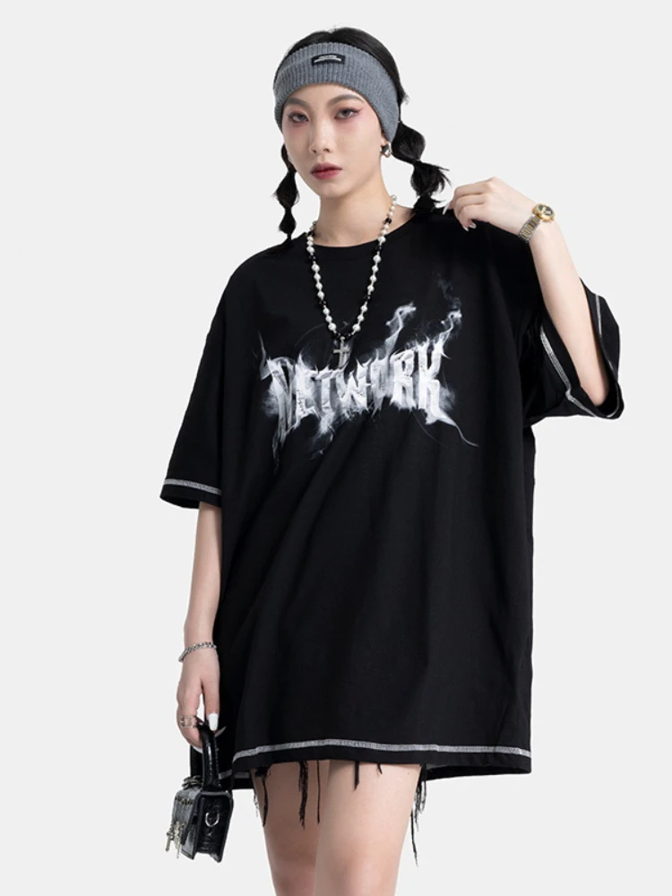 

Summer Tops Fashion Letter Print Streetwear T Shirts Casual Loose Vintage Lazy Style Y2k Clothes Punk Gothic Half Sleeve T Shirt