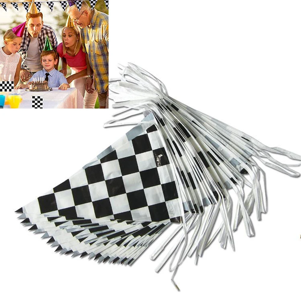 

30cm X 40cm Flags Black White Checkered Racing Bunting Garland Banner Pennant Flag For Birthday Car Theme Party