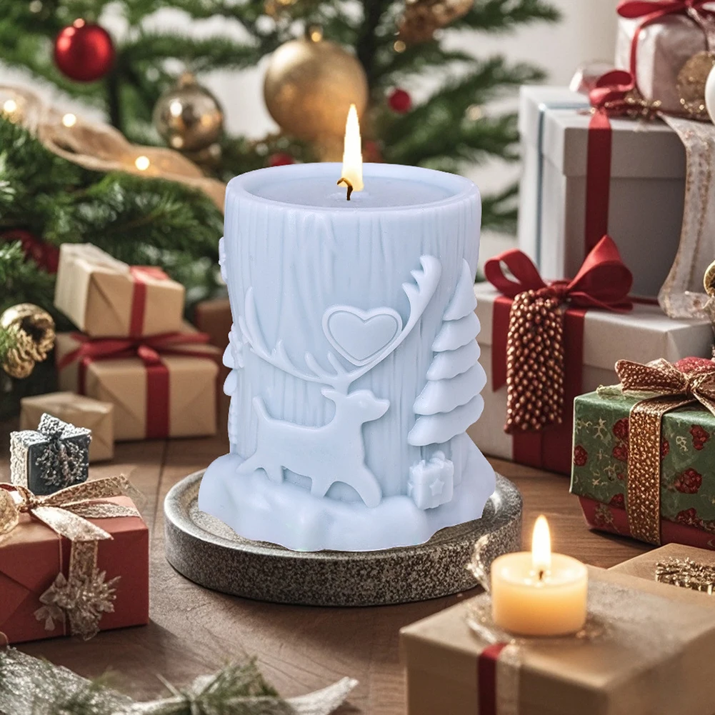 Зимняя рождественская свеча с изображением лося цилиндрическая для