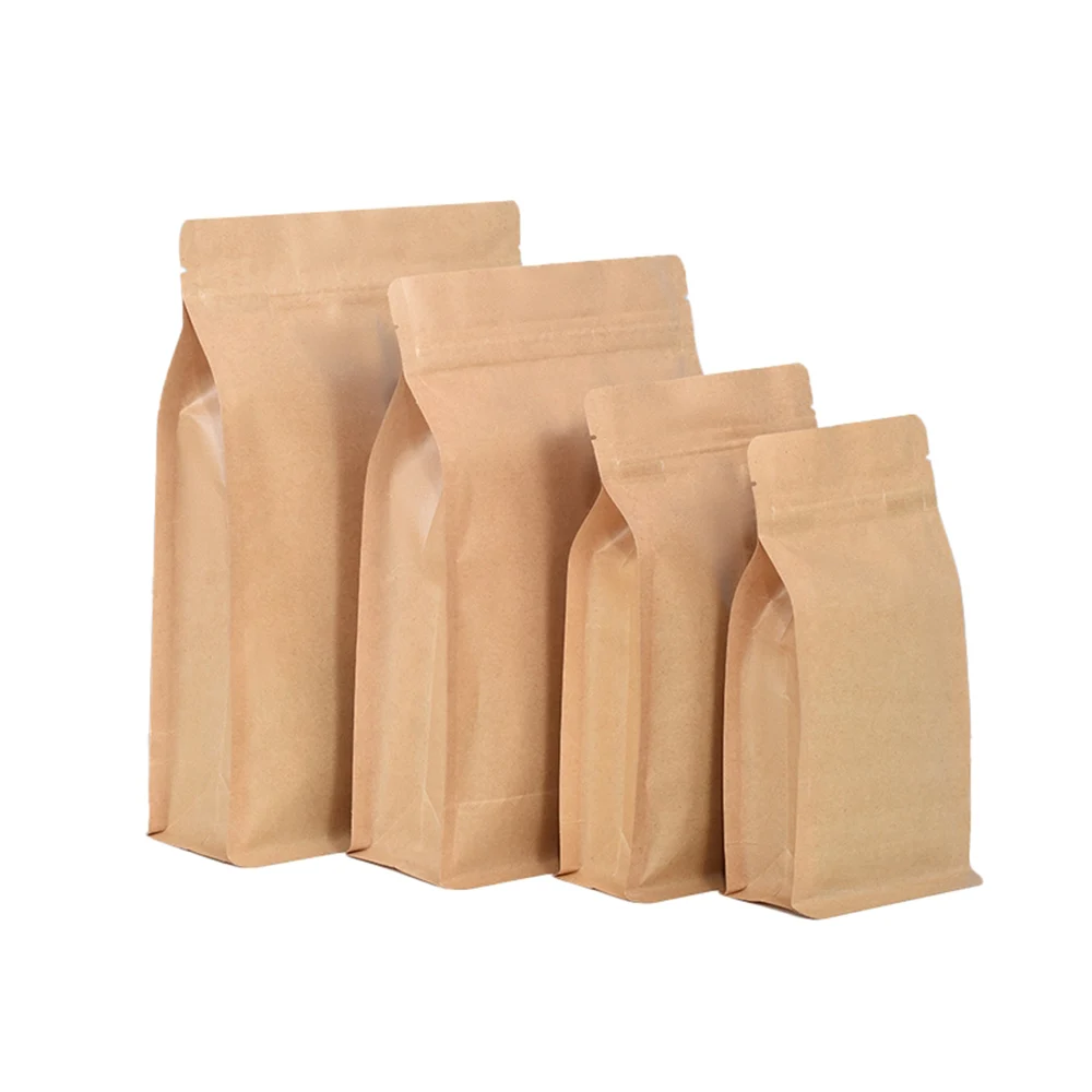 

50pcs Kraft Paper Bags Resealable Zip Lock Stand Up Pouches Heat Seal Food Packaging Bag for NUts Tea Grains Storage Retail Pack