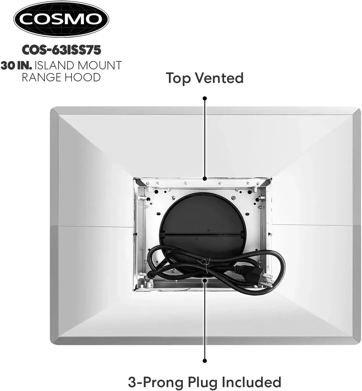 COSMO COS-63ISS75 Островная вытяжка с 3-скоростным вентилятором 380 куб. футов в минуту