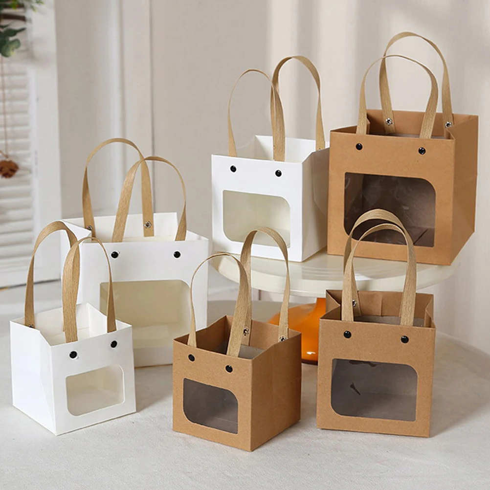 

5PCS Hand-Held Small Gift Bags Square Kraft Paper Bag For Wedding Birthday