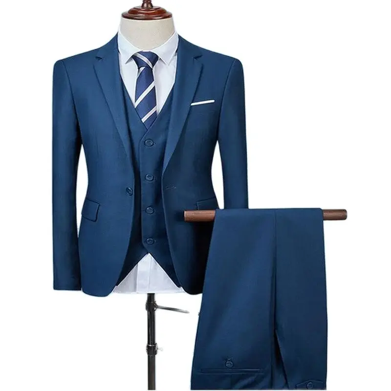 (Блейзеры + брюки жилеты) Однотонный мужской деловой костюм из 3 предметов